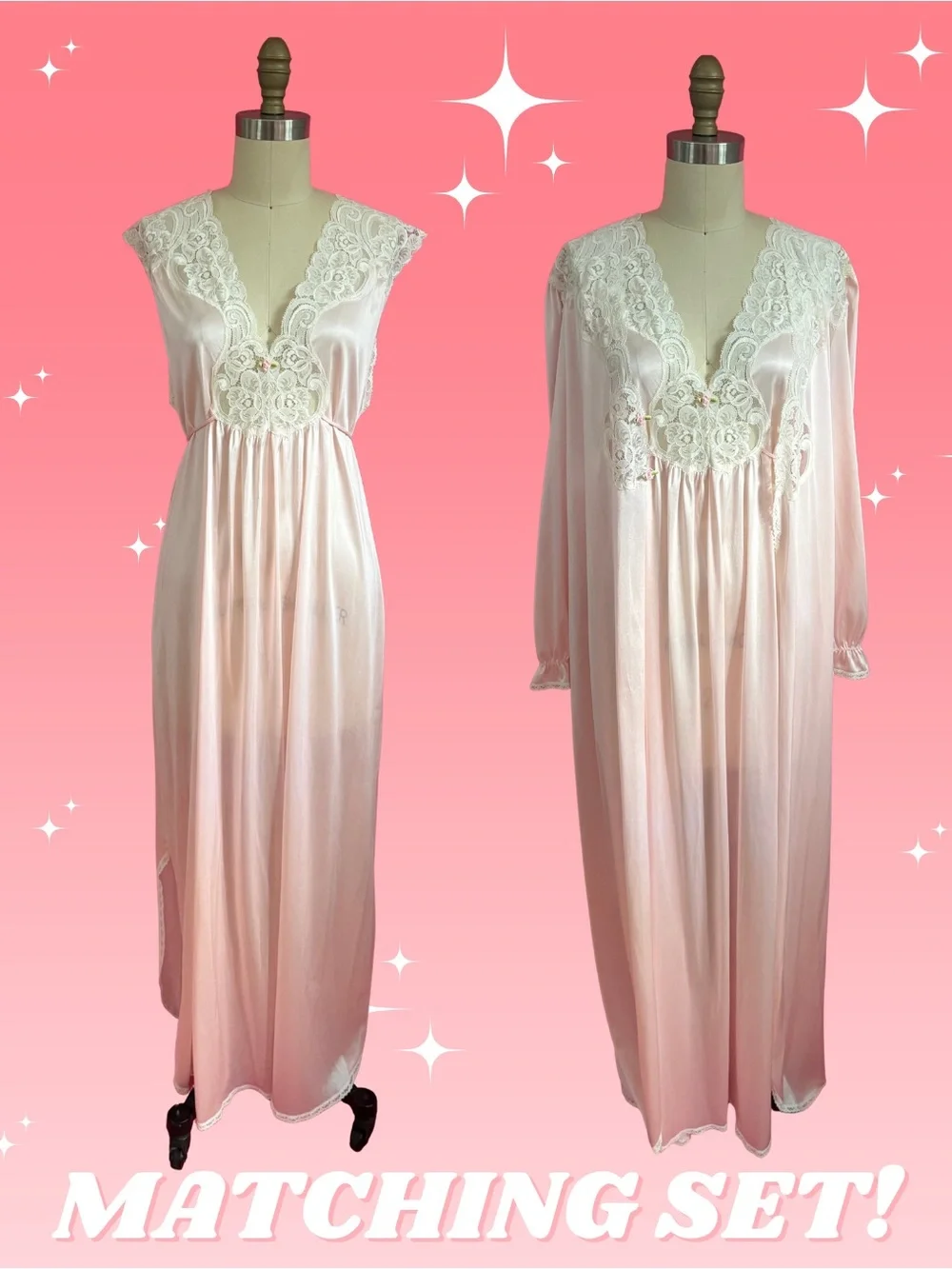 Vintage 70s/80s Coquette Vanity Fair Romantic Lace Adorned Rosette MATCHING SET